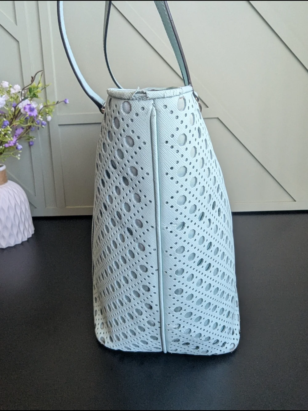 kate spade Light Blue Perforated Leather Tote